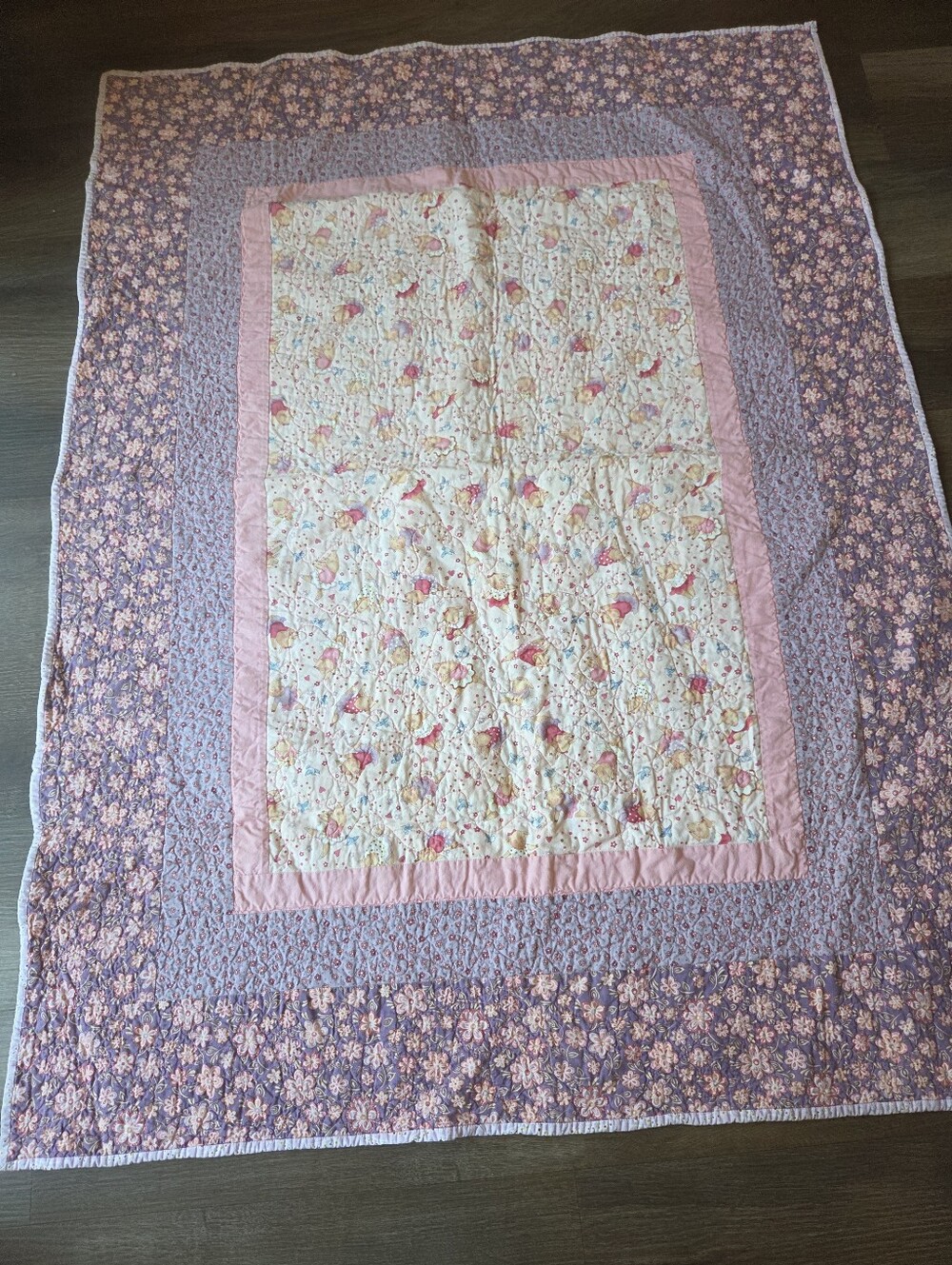 Hand Made Quilted Baby Blanket, Olivia the Pig Dancing Ballet Patchwork Blanket - Picture 3 of 7